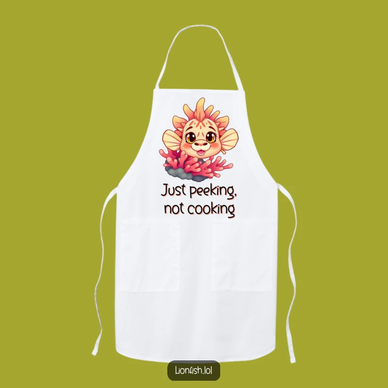 Funny Curious Lionfish Apron: Peek-a-Boo Chef, Humorous Gift for Cooks