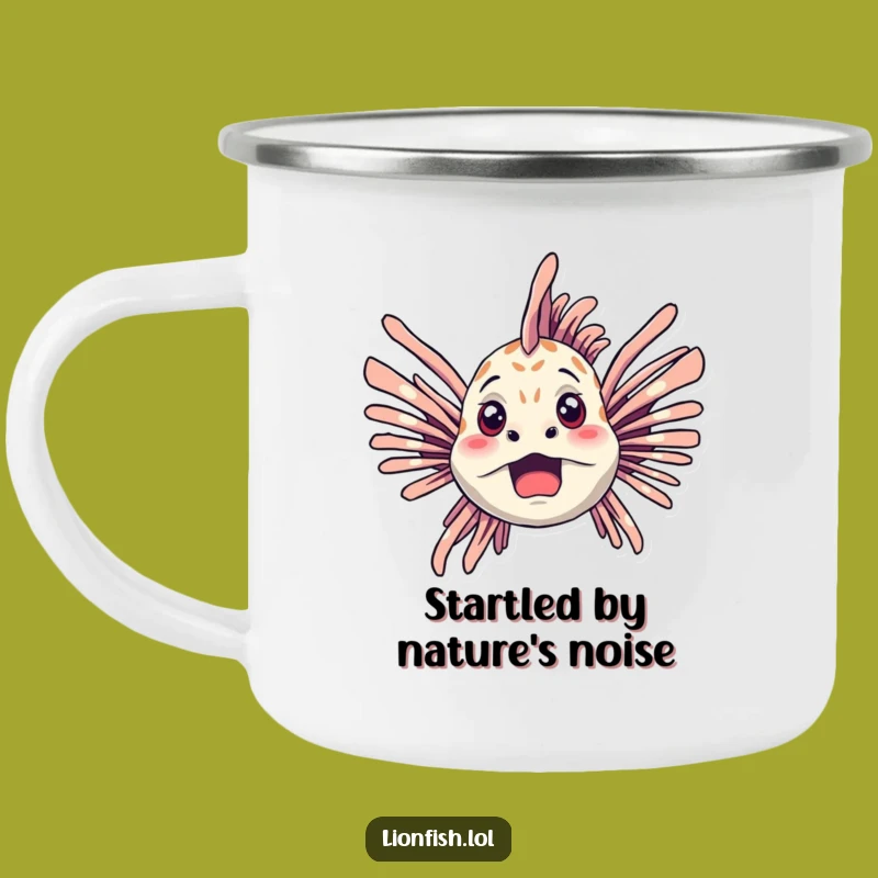Funny Startled Lionfish Camping Mug: Adventure Fueled by Underwater Surprise Gift