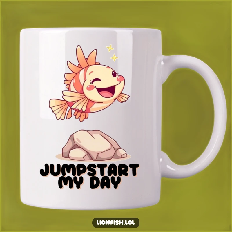 Funny Hopping Lionfish Mug: Joyful Leap, Perfect Gift for Active Souls