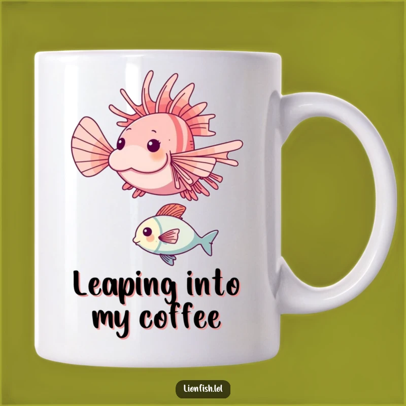 Funny Happy Lionfish Leap Mug: Joyful Underwater Action for Your Coffee Gift