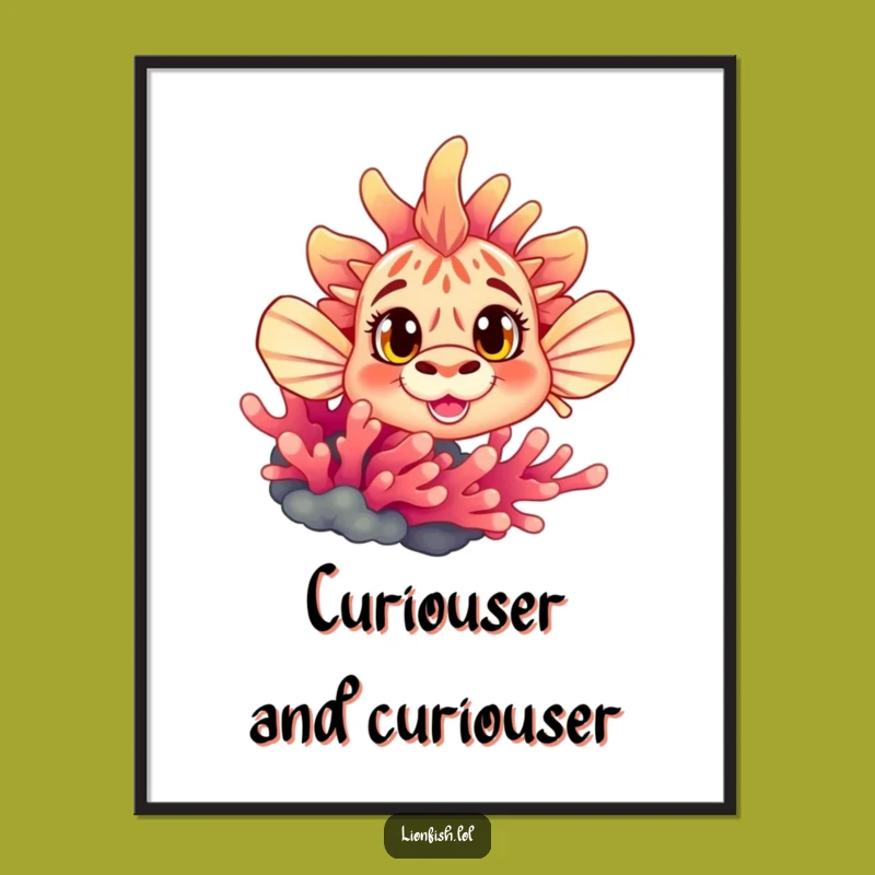 Funny Curious Lionfish Digital Art: Peek-a-Boo Decor, Humorous Gift for Walls