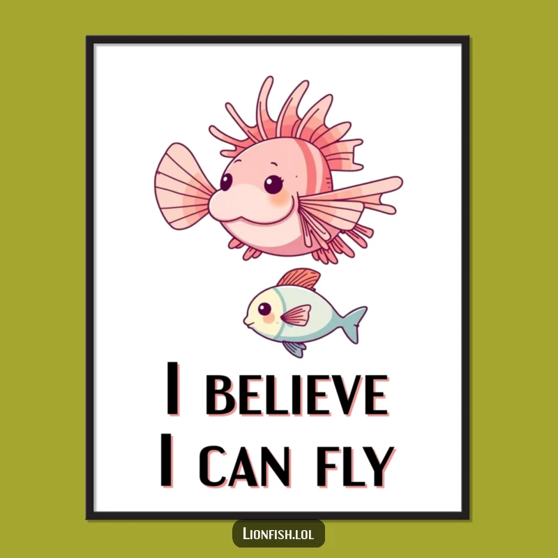 Funny Happy Lionfish Leap Digital Art: Instant Underwater Action Print Gift