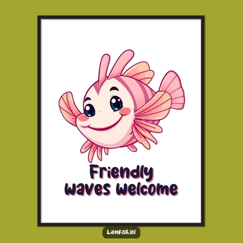 Funny Wobbly Lionfish Digital Art: Friendly Decor, Humorous Gift for Walls