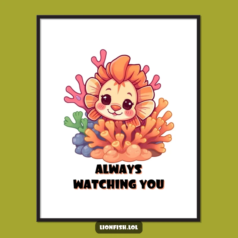 Funny Curious Lionfish Poster - Intriguing Underwater Art - Great Quirky Gift