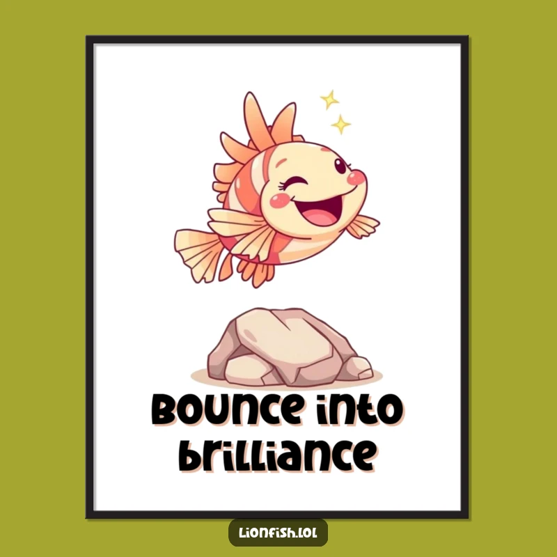 Funny Hopping Lionfish Poster: Joyful Art, Humorous Gift for Energetic Decor