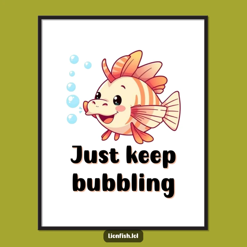 Funny Lionfish Blowing Bubbles Poster: Vibrant Underwater Art for a Playful Space Gift