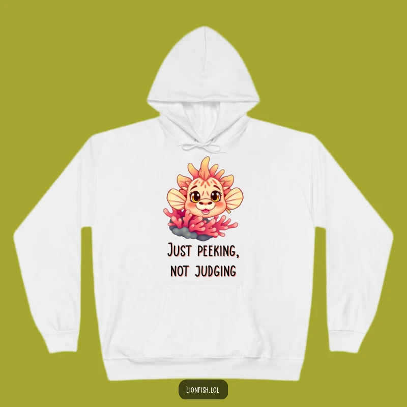 Funny Curious Lionfish Hoodie: Cozy Curiosity, Humorous Gift for Comfort