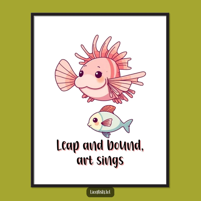 Funny Free Printable Lionfish Wall Art: Happy Leap - Downloadable Art Decor