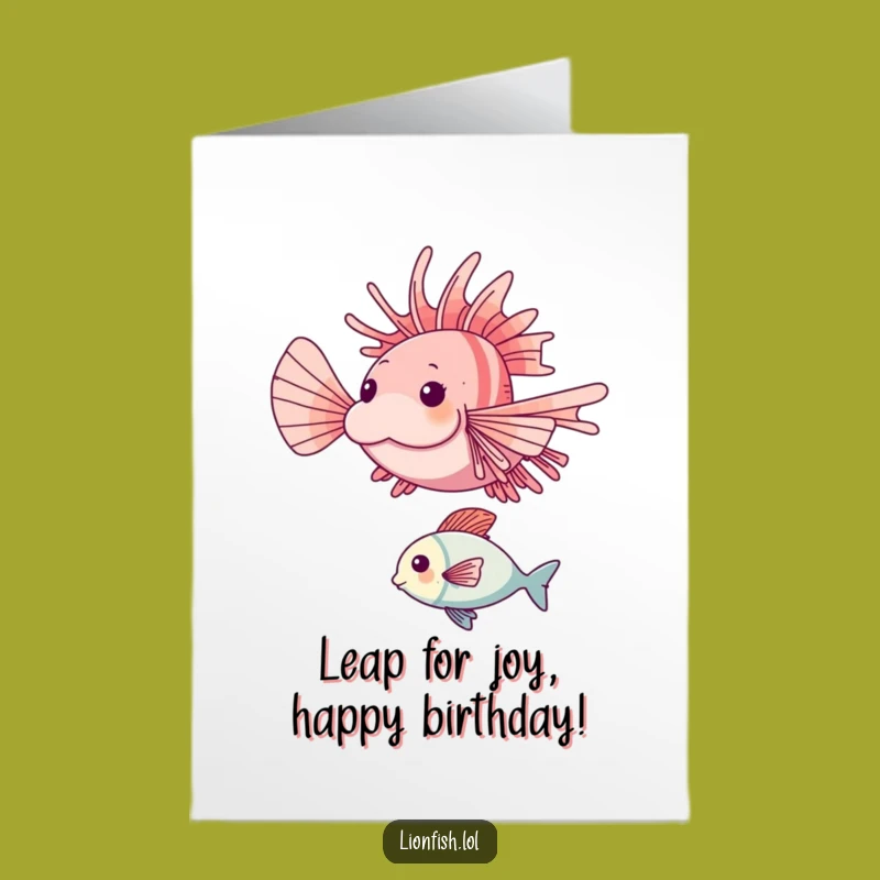 Free Printable Birthday Card: Happy Lionfish Leap - Funny Downloadable Gift