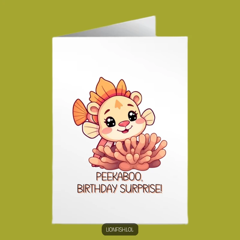Free Printable Birthday Card: Curious Lionfish Peeking - Funny Downloadable Gift