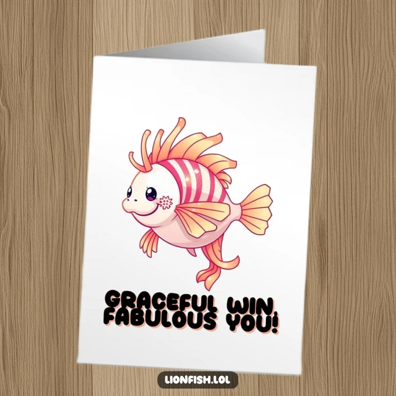 Funny Free Printable Congrats Card: A shimmering lionfish performing an elegant twirl, a dazzling way to congratulate someone.