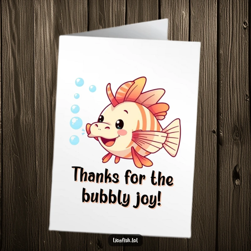 Funny Free Printable Thank You Card: A happy lionfish blowing a trail of bubbles as a whimsical thank you.