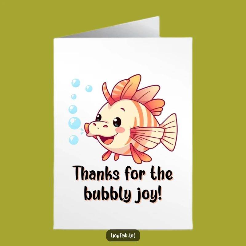 Free Printable Thank You Card: Playful Lionfish Bubbles - Funny Downloadable Gift