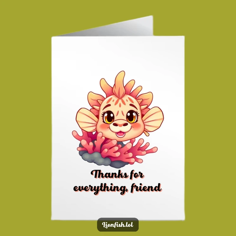 Free Printable Curious Lionfish Thank You Card: Cute Peek-a-Boo Downloadable