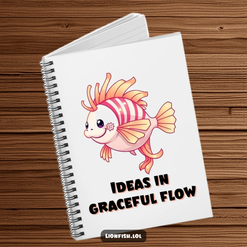 Funny lionfish notebook cover featuring a shimmering lionfish in a graceful twirl, perfect for elegant note-taking.