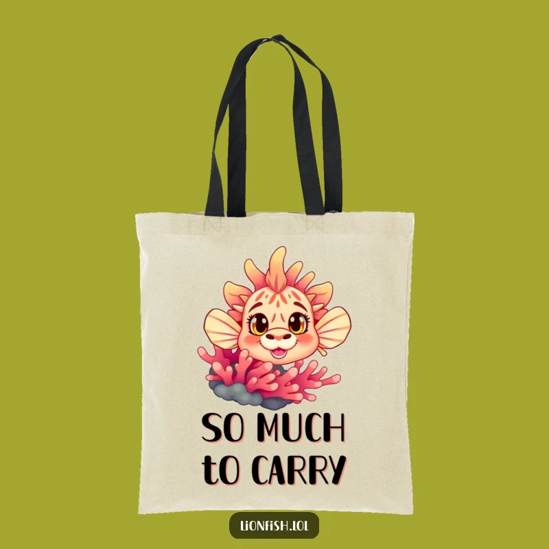 Funny Curious Lionfish Tote Bag: Peek-a-Boo Style, Humorous Gift for Shoppers